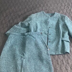 Women's Tweed Jacket and Skirt Set - Blue